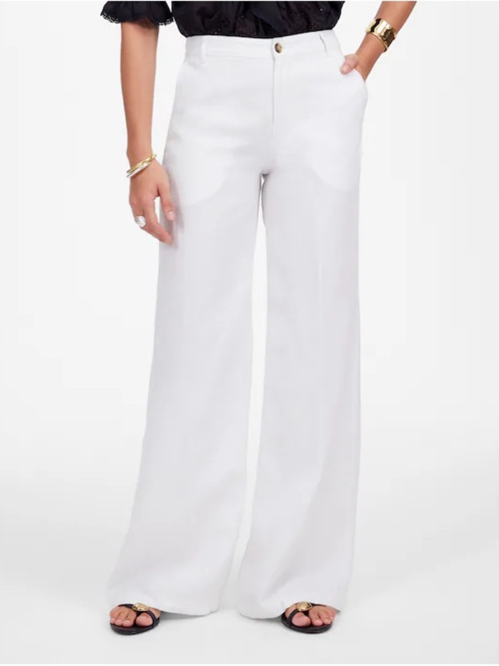 Madewell The Zoe Relaxed Wide Pant in 100% Linen - Salt White, Size 14